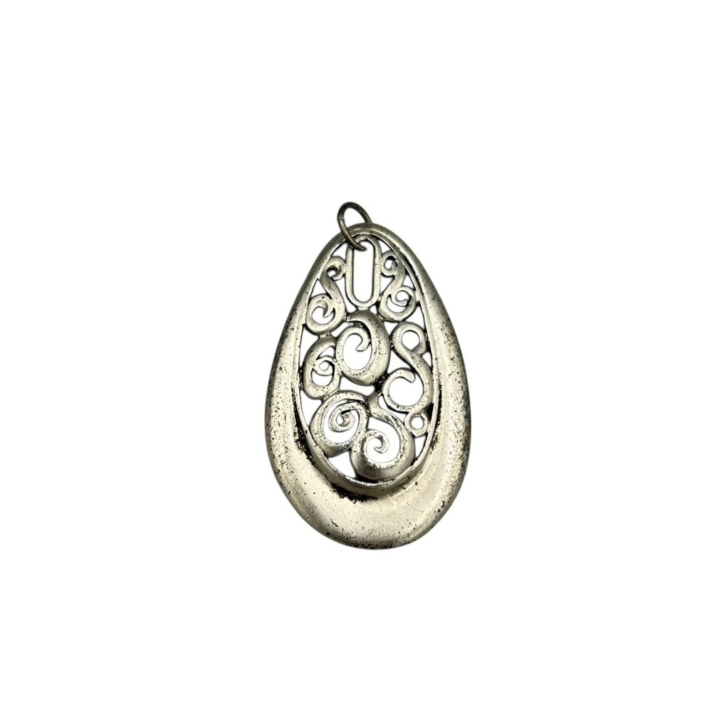 Vintage Silver Tone Filigree Teardrop Pendant | Boho Celtic Charm